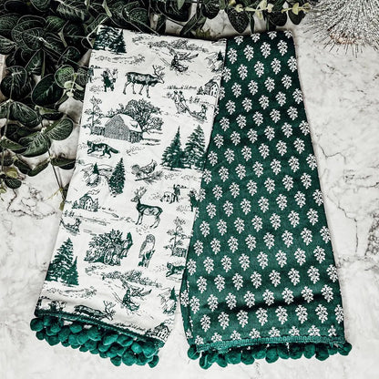 Forest Green Dish Towels Set of Two Christmas