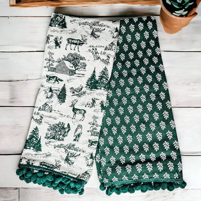 Forest Green Dish Towels Set of Two Christmas