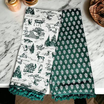 Forest Green Dish Towels Set of Two Christmas