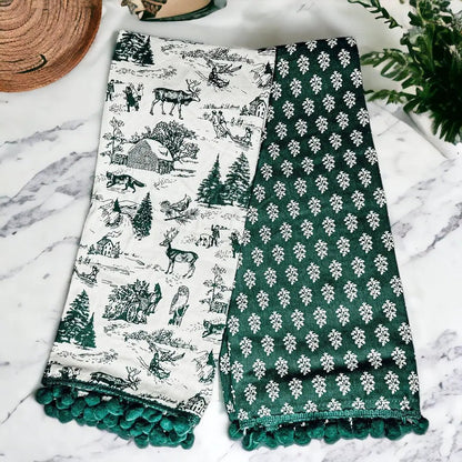 Forest Green Dish Towels Set of Two Christmas