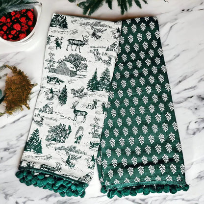 Forest Green Dish Towels Set of Two Christmas