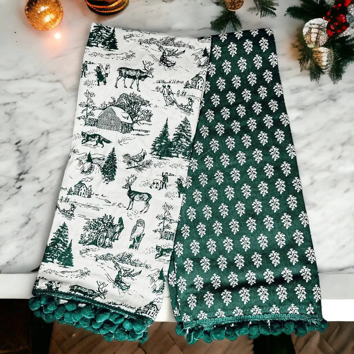 Forest Green Dish Towels Set of Two Christmas