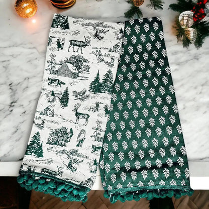 Forest Green Dish Towels Set of Two Christmas