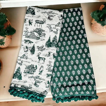 Forest Green Dish Towels Set of Two Christmas