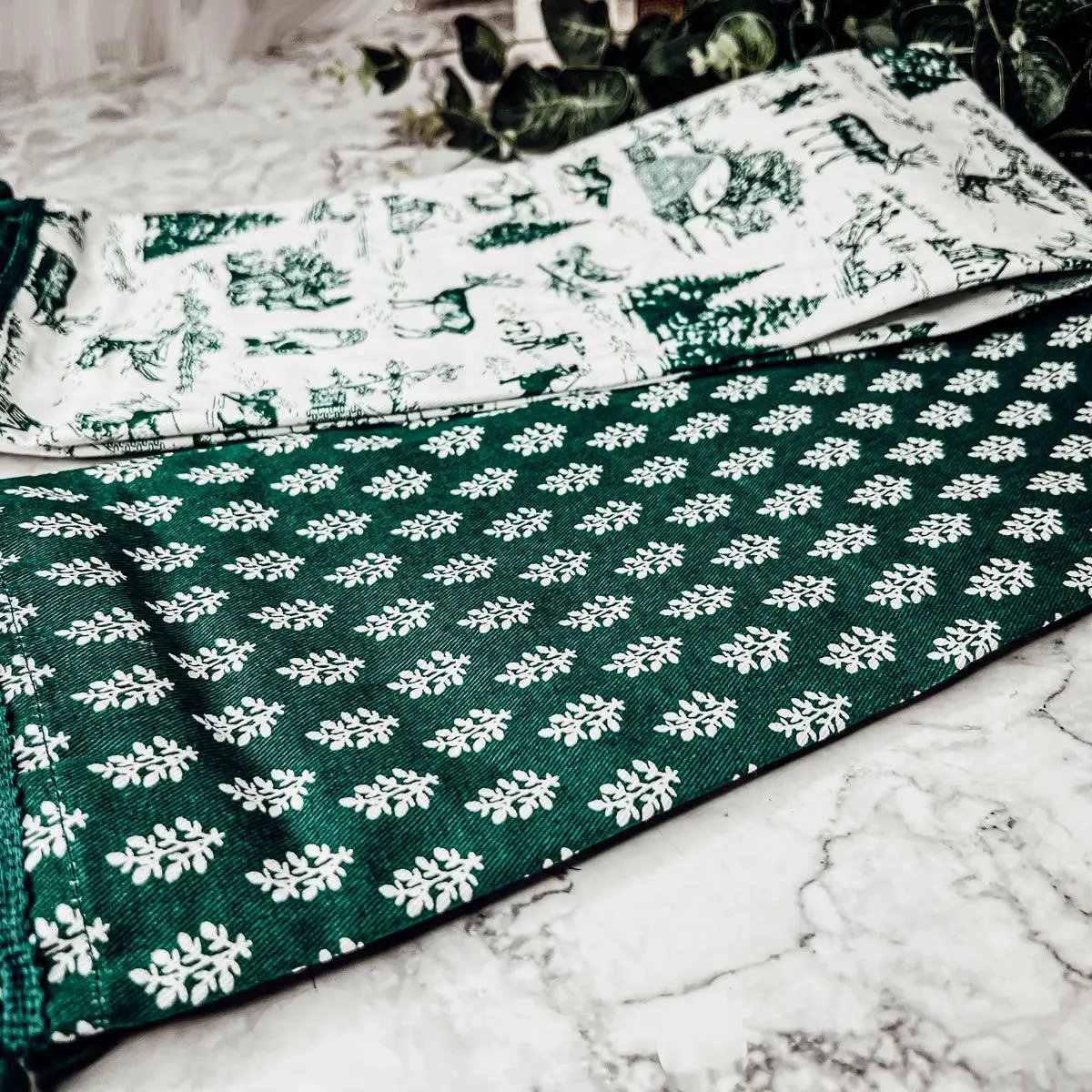 Forest Green Dish Towels Set of Two Christmas