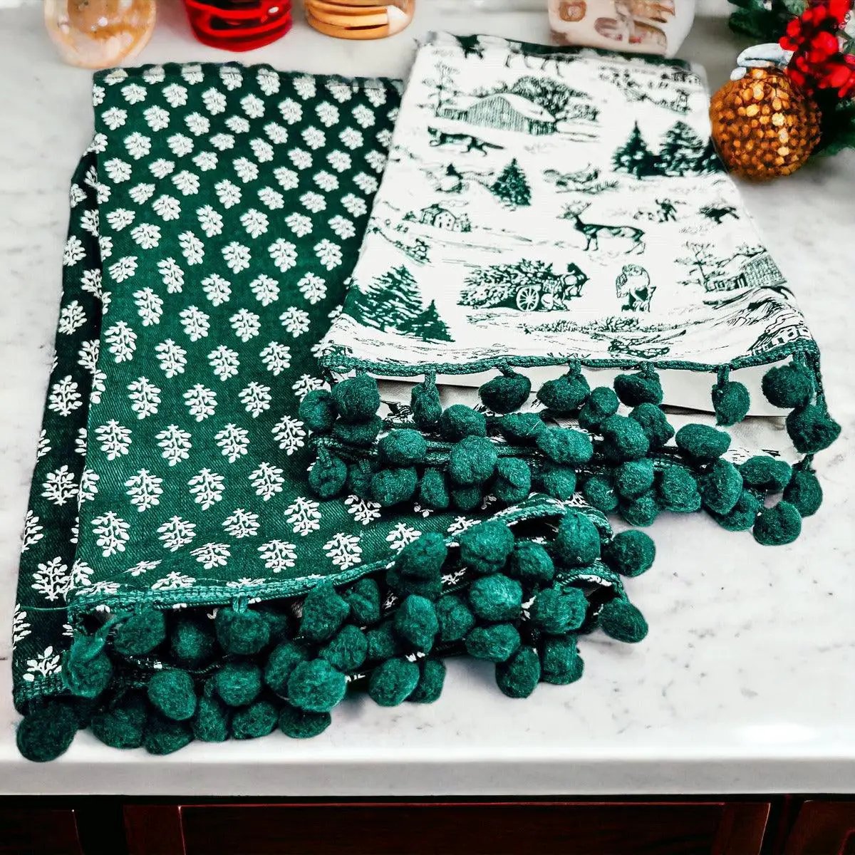 Forest Green Dish Towels Set of Two Christmas