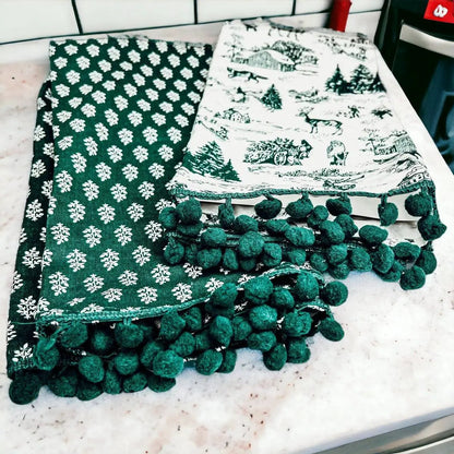 Forest Green Dish Towels Set of Two Christmas