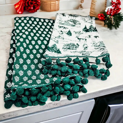 Forest Green Dish Towels Set of Two Christmas