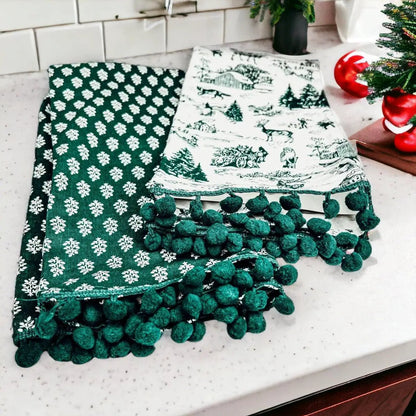 Forest Green Dish Towels Set of Two Christmas