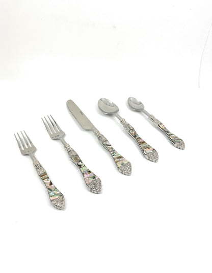 Vibhsa stainless flatware with Seawork shell-inlay handles; forks and spoons on Tampa Home & Garden Store