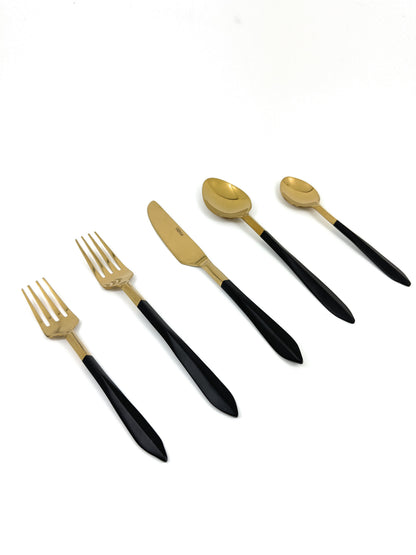 Vibhsa flatware set 5-piece display with matte black handles and gold heads on Tampa Home & Garden Store