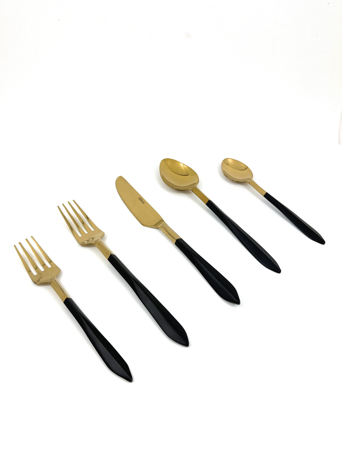 Vibhsa 20-piece stainless steel flatware set with gold-tone heads and matte black handles on Tampa Home & Garden Store