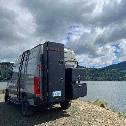 Avatar Ski 6 Storage Box black steel ski & snowboard storage rack mounted on rear of gray van on Tampa Home & Garden Store