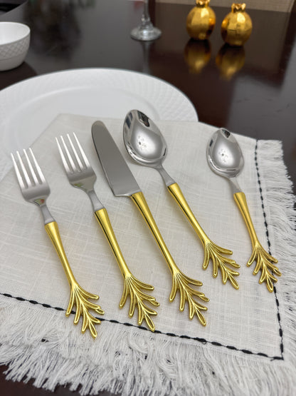 Stainless steel gold flatware set 6-piece leaf-style utensils by Vibhsa on Tampa Home & Garden Store