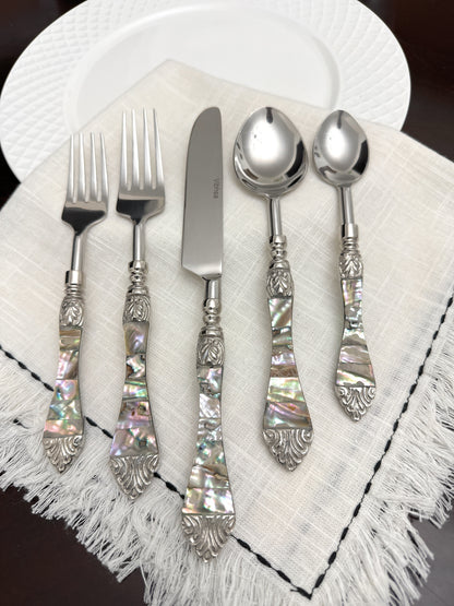 Vibhsa flatware set of 20 with Seawork handles, forks, knives and spoons on a napkin on Tampa Home & Garden Store