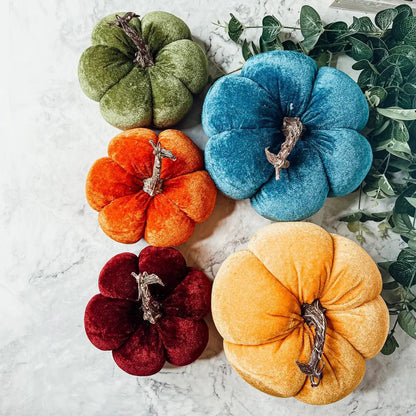 Velvet Pumpkins In Jewel Tones For Autumn Decor