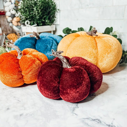Velvet Pumpkins In Jewel Tones For Autumn Decor