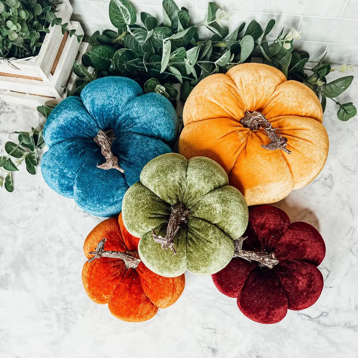 Velvet Pumpkins In Jewel Tones For Autumn Decor
