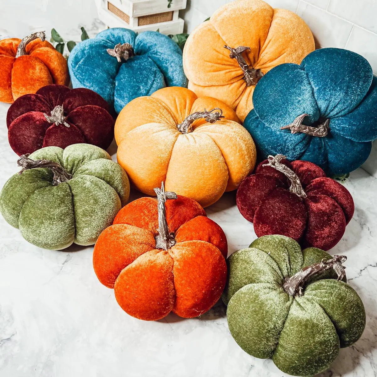 Velvet Pumpkins In Jewel Tones For Autumn Decor