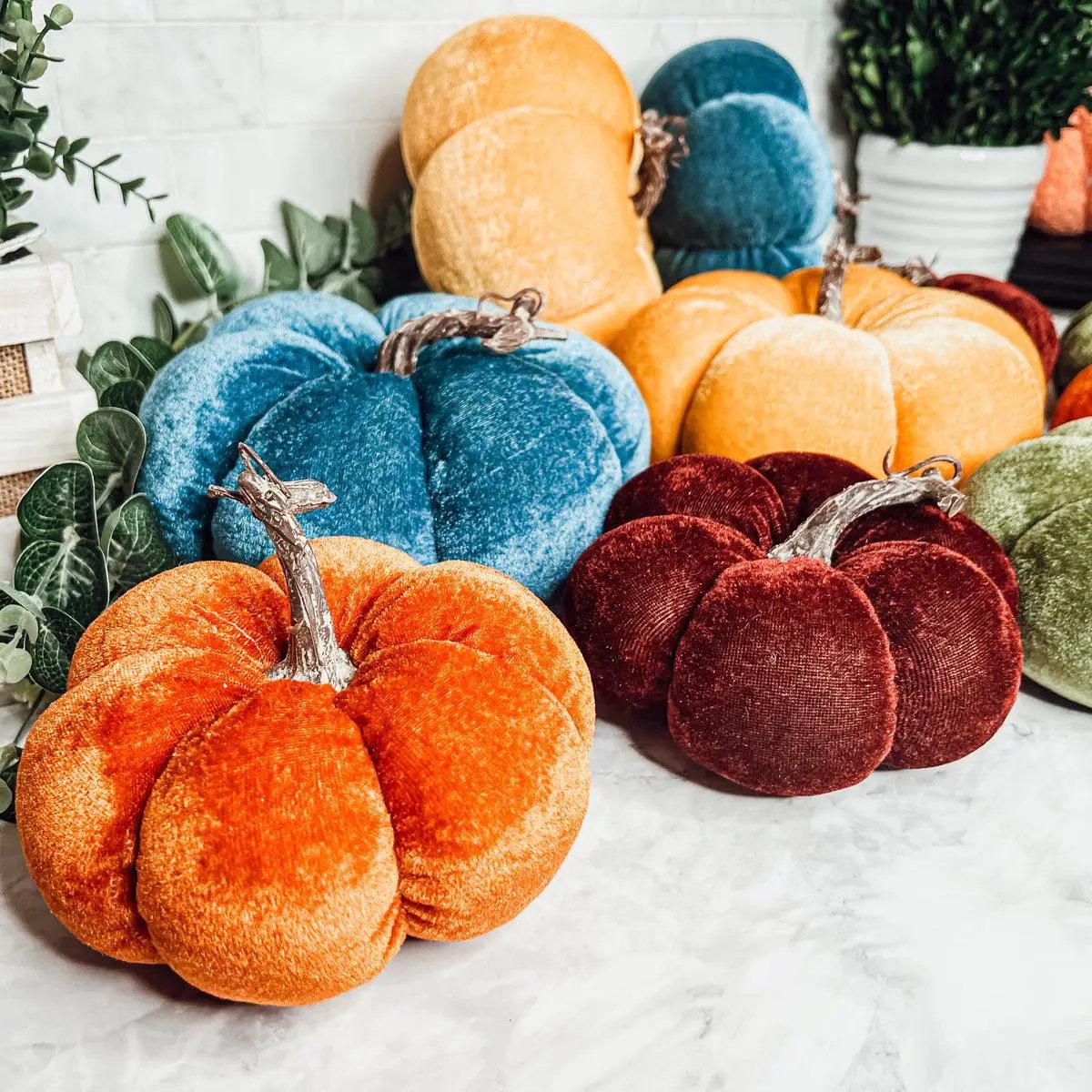 Velvet Pumpkins In Jewel Tones For Autumn Decor