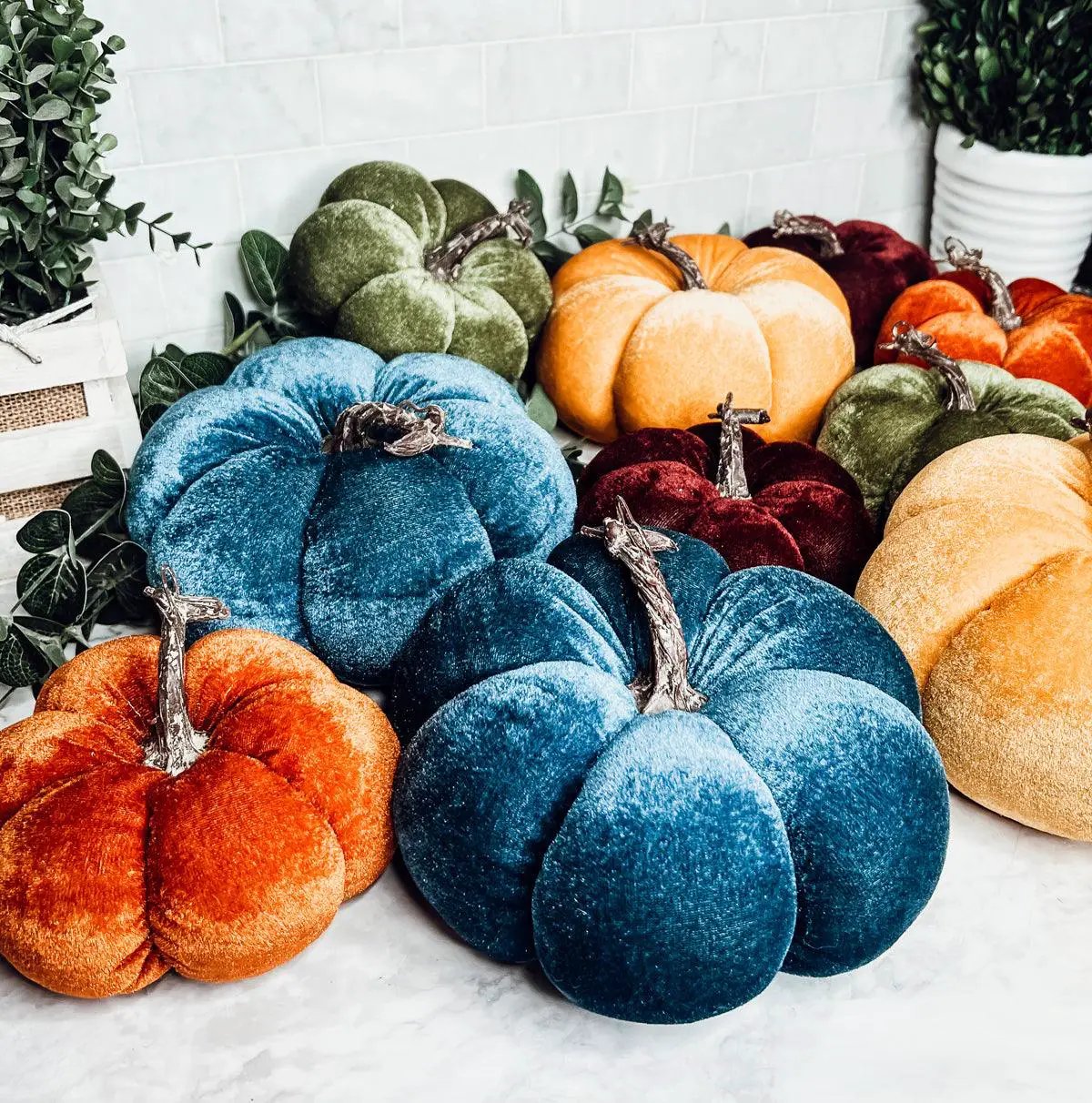 Velvet Pumpkins In Jewel Tones For Autumn Decor