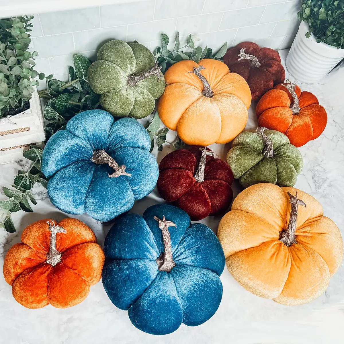 Velvet Pumpkins In Jewel Tones For Autumn Decor