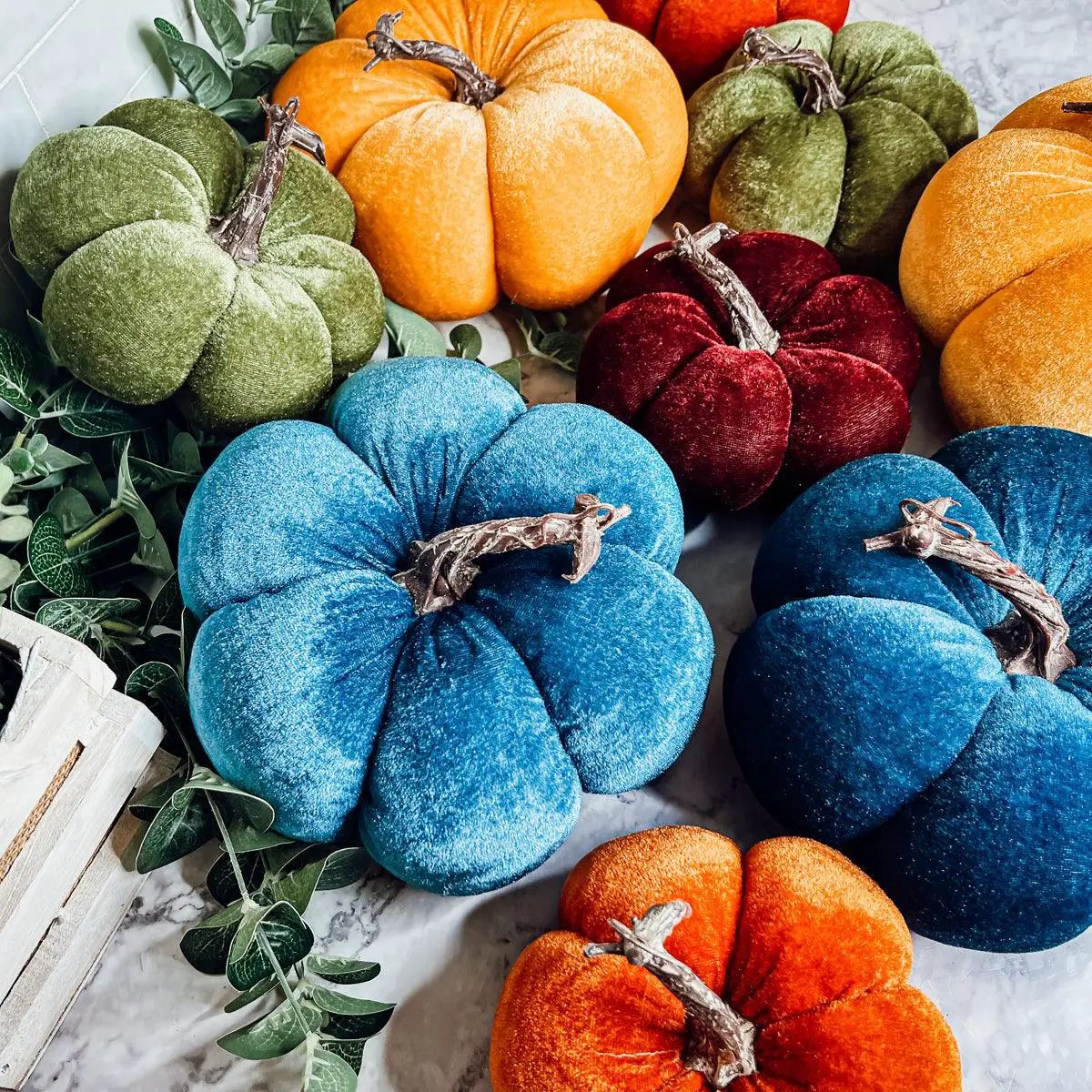 Velvet Pumpkins In Jewel Tones For Autumn Decor