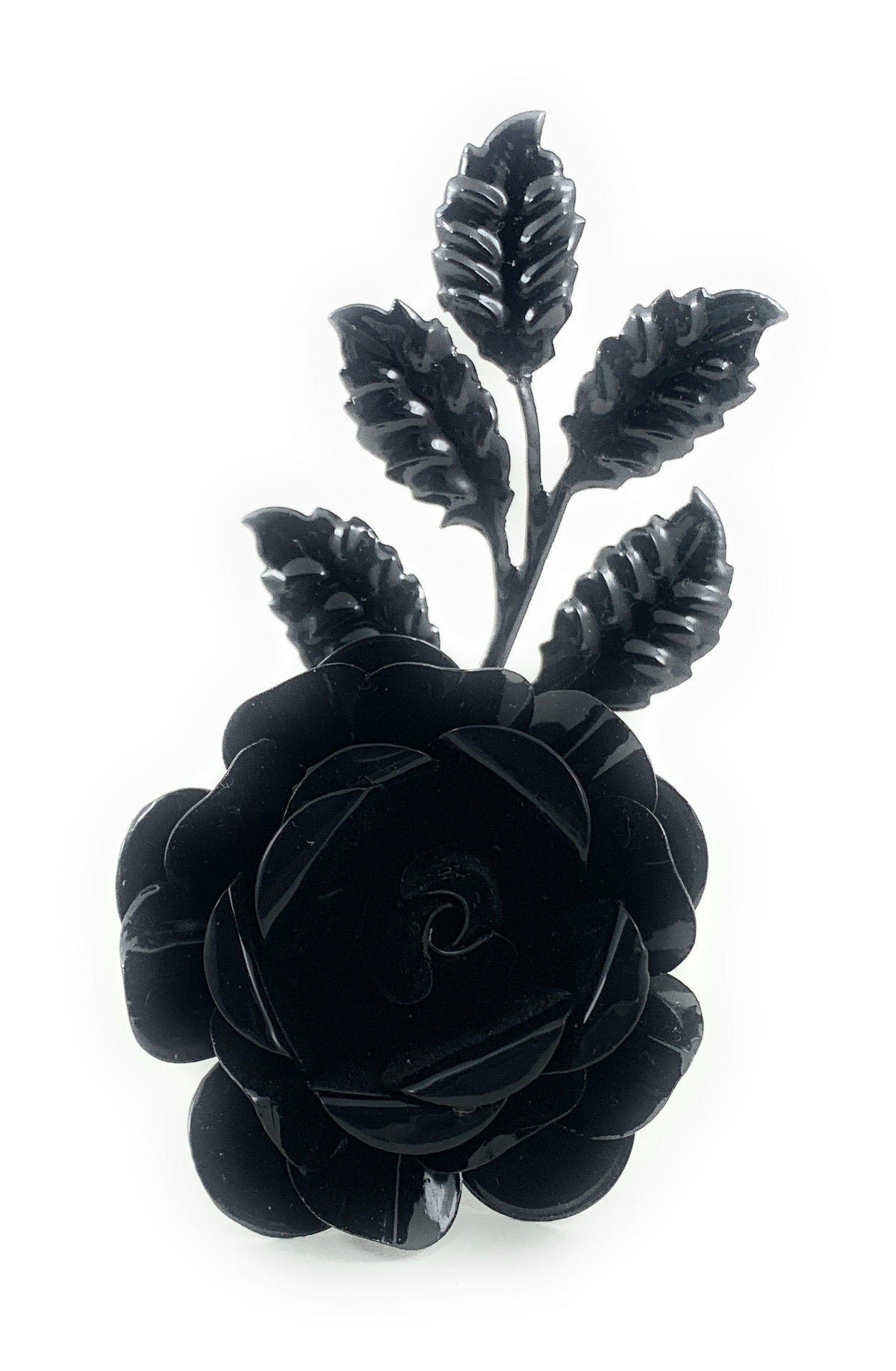 Vibhsa Black Rose Napkin Rings, set of 4 handcrafted floral metal napkin rings in black on Tampa Home & Garden Store