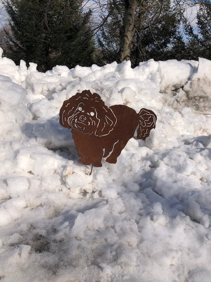 Bichon Frise garden stake with two rusty metal dog silhouettes on Tampa Home & Garden Store
