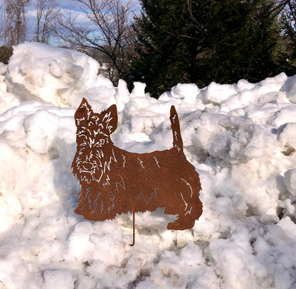 Scottish Terrier garden stake metal silhouette in rust color on Tampa Home & Garden Store