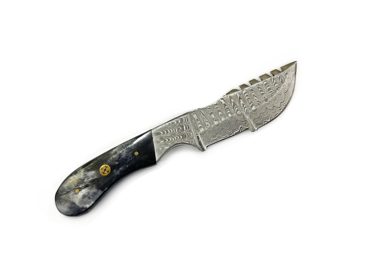 8in compact tracker camping knife TD-085 Damascus blade dark handle brass rivets Titan K on Tampa Home & Garden Store