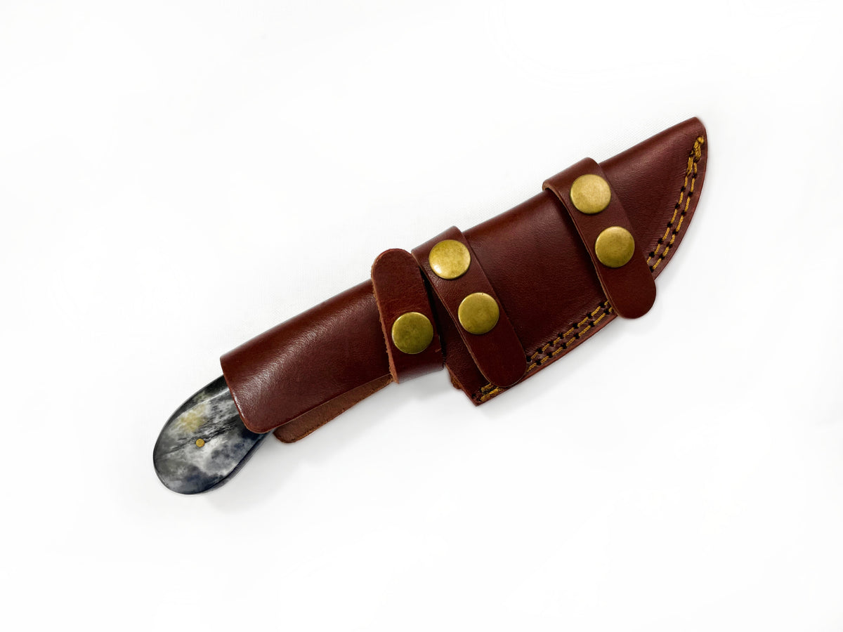 8'' Compact Tracker camping knife TD-085 in brown leather sheath with brass rivets on Tampa Home & Garden Store