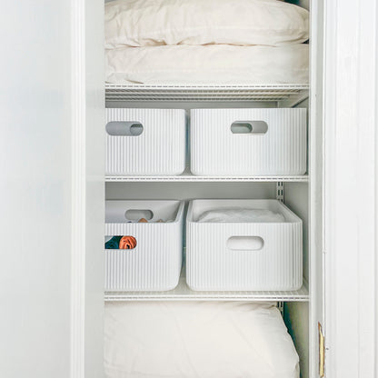 Wooden Ribbed Bins – White