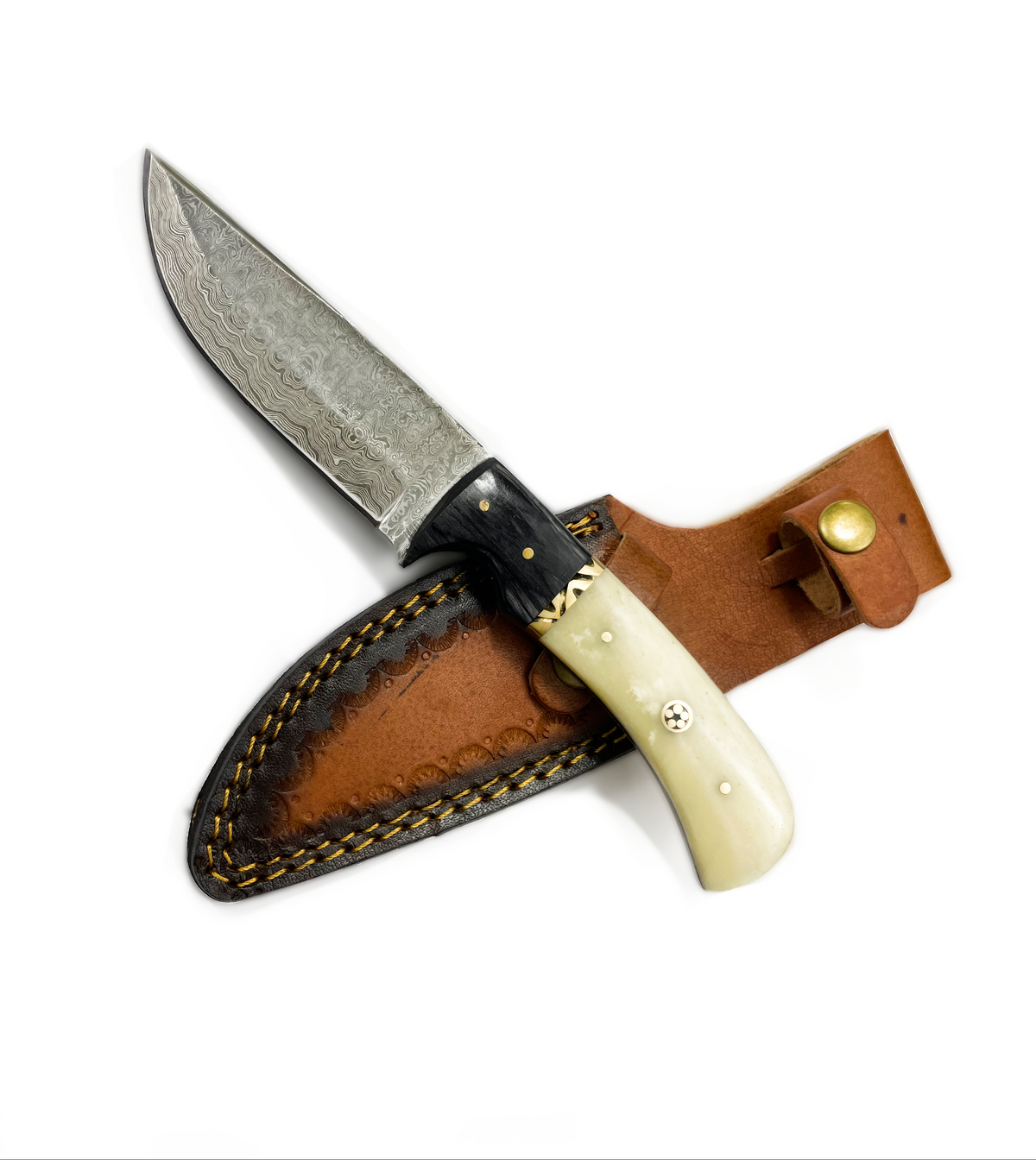 Damascus steel hunting knife by Titan TD-172 with Damascus blade and black handle on Tampa Home & Garden Store