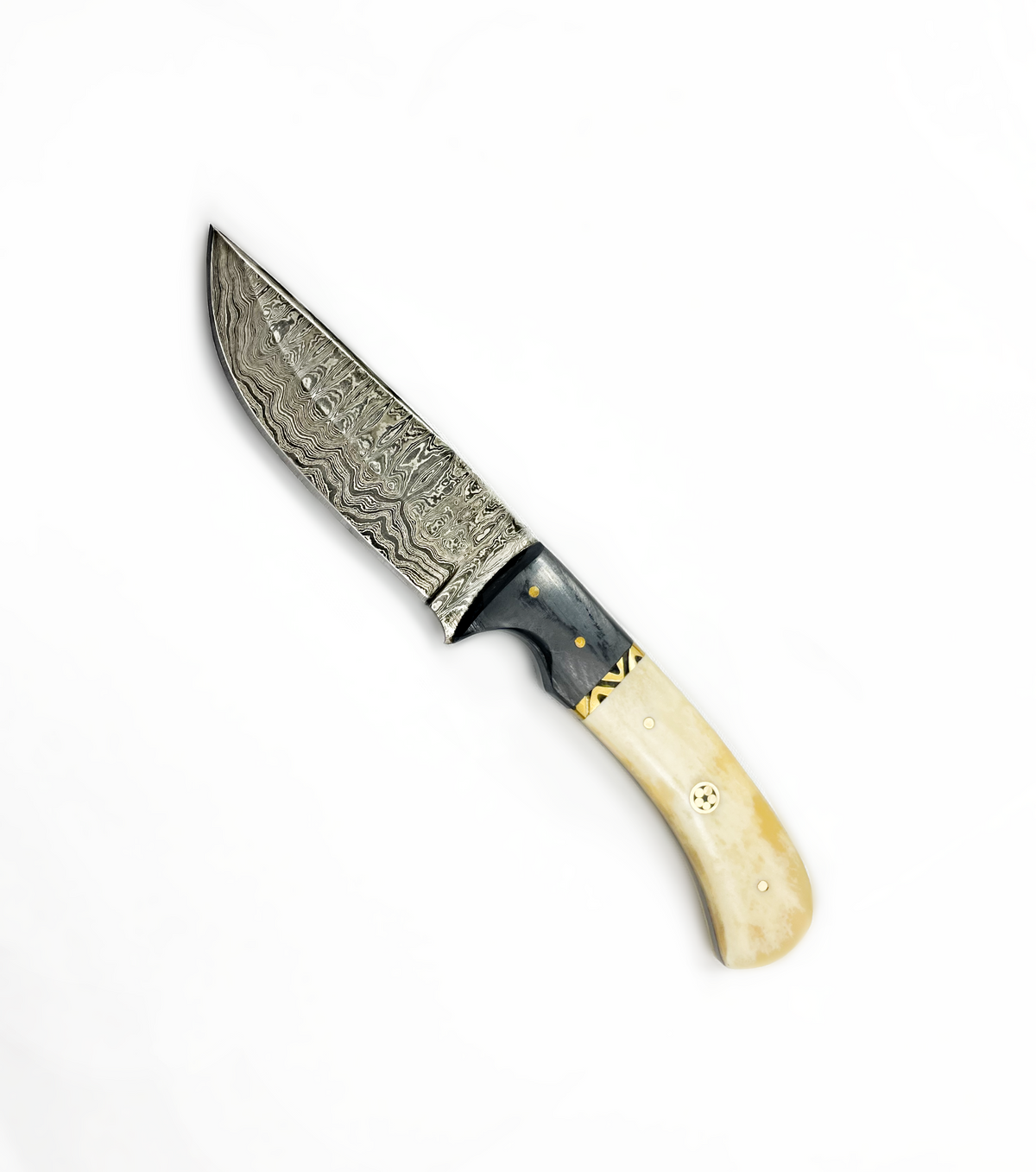Damascus steel hunting knife Titan TD-172 with patterned blade and horn handle on Tampa Home & Garden Store