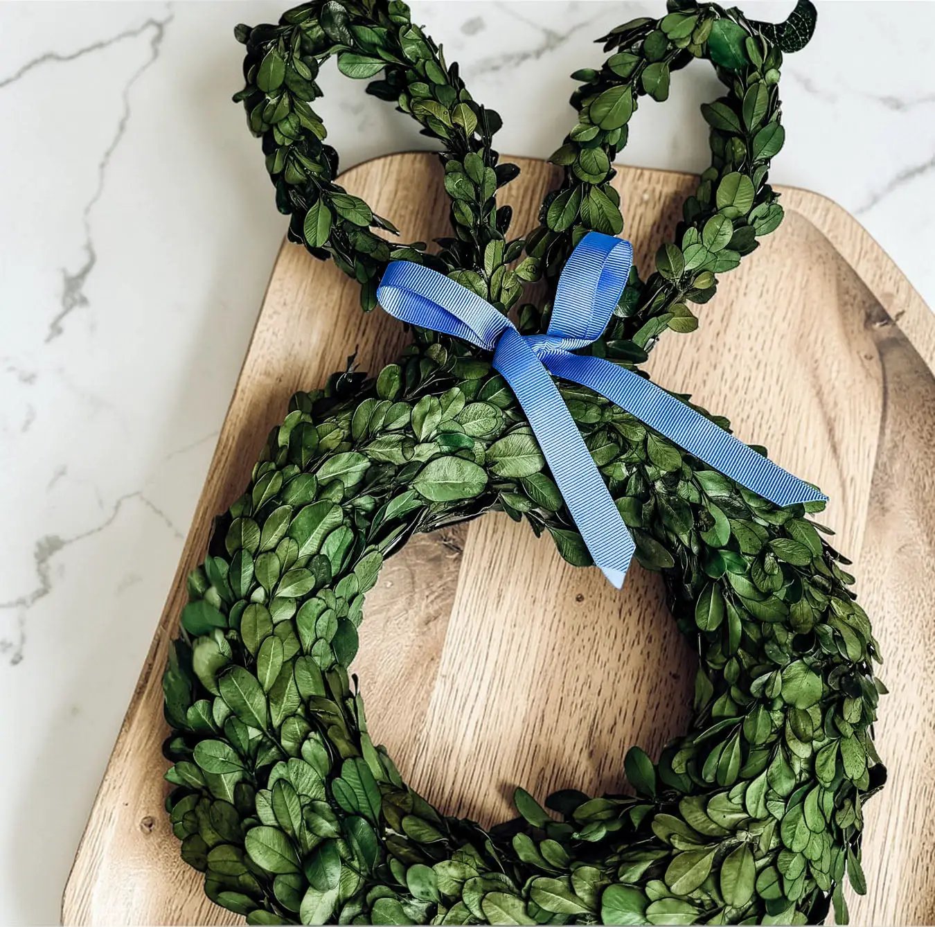 Bunny Wreath Boxwood with Blue Bow for Door Decor