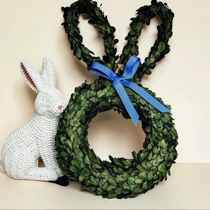 Bunny Wreath Boxwood with Blue Bow for Door Decor