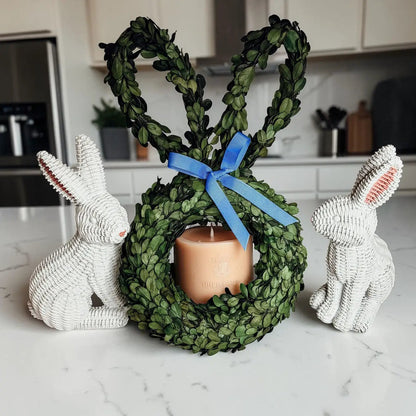 Bunny Wreath Boxwood with Blue Bow for Door Decor