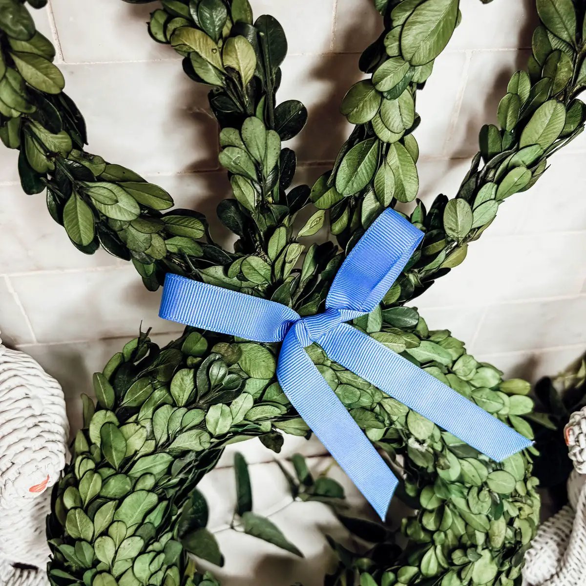 Bunny Wreath Boxwood with Blue Bow for Door Decor