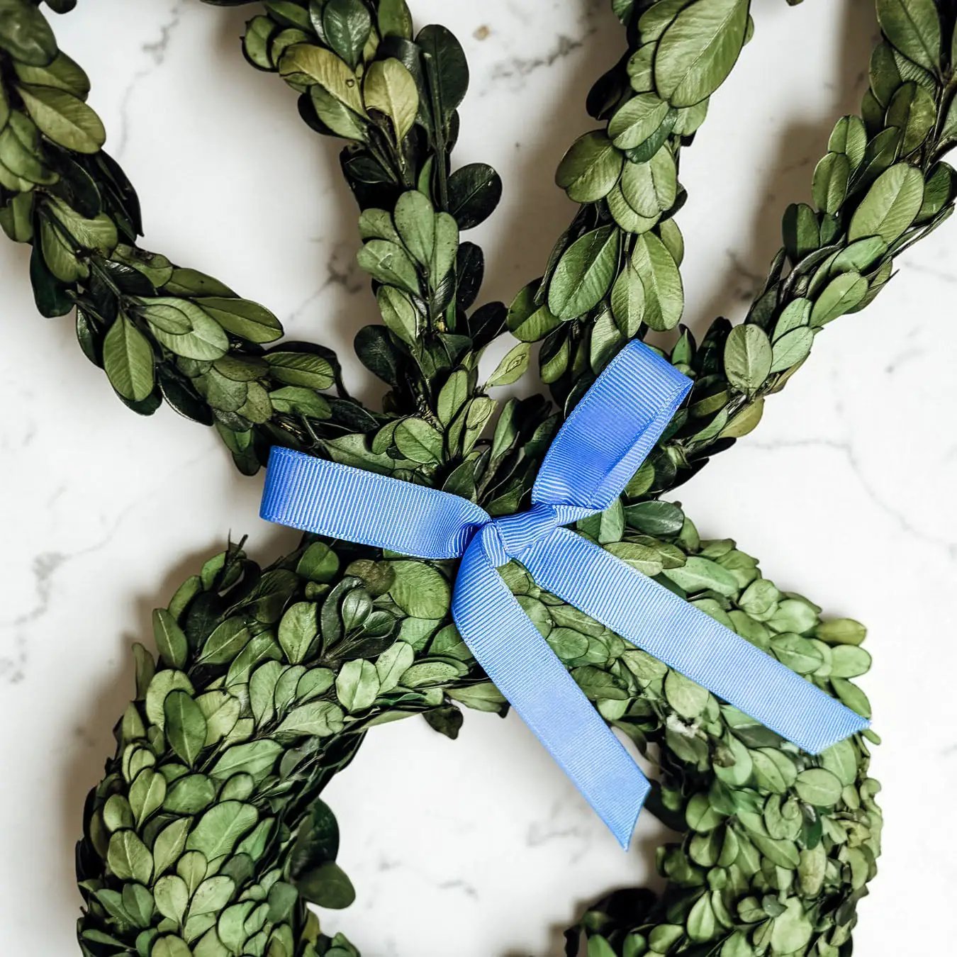 Bunny Wreath Boxwood with Blue Bow for Door Decor
