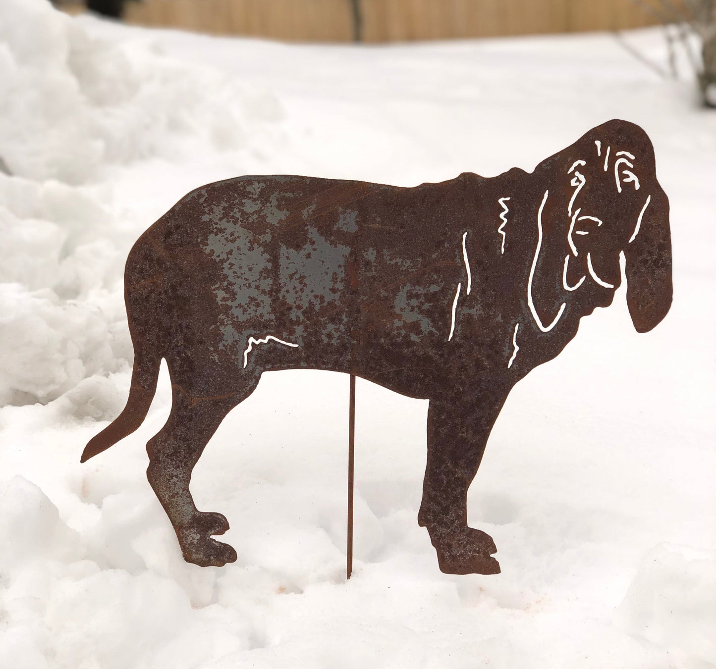 Bloodhound garden stake Rustica Ornamentals rusted metal lawn ornament on Tampa Home & Garden Store