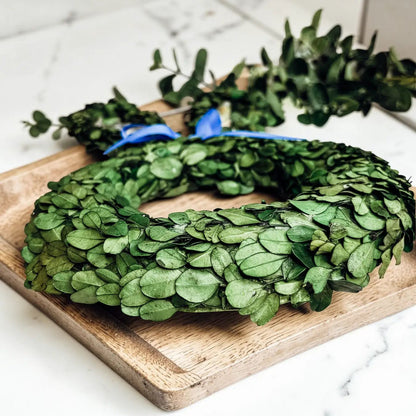 Bunny Wreath Boxwood with Blue Bow for Door Decor