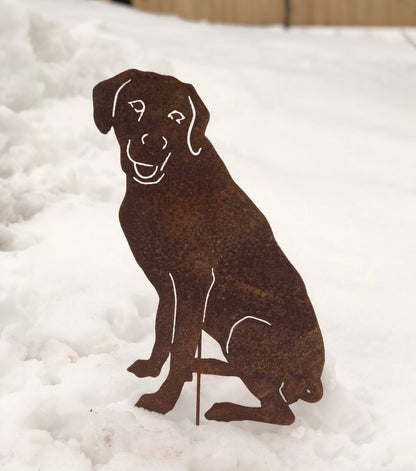 Rhodesian Ridgeback garden stake silhouette in rust-colored metal lawn ornament on Tampa Home & Garden Store