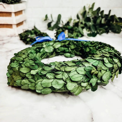 Bunny Wreath Boxwood with Blue Bow for Door Decor