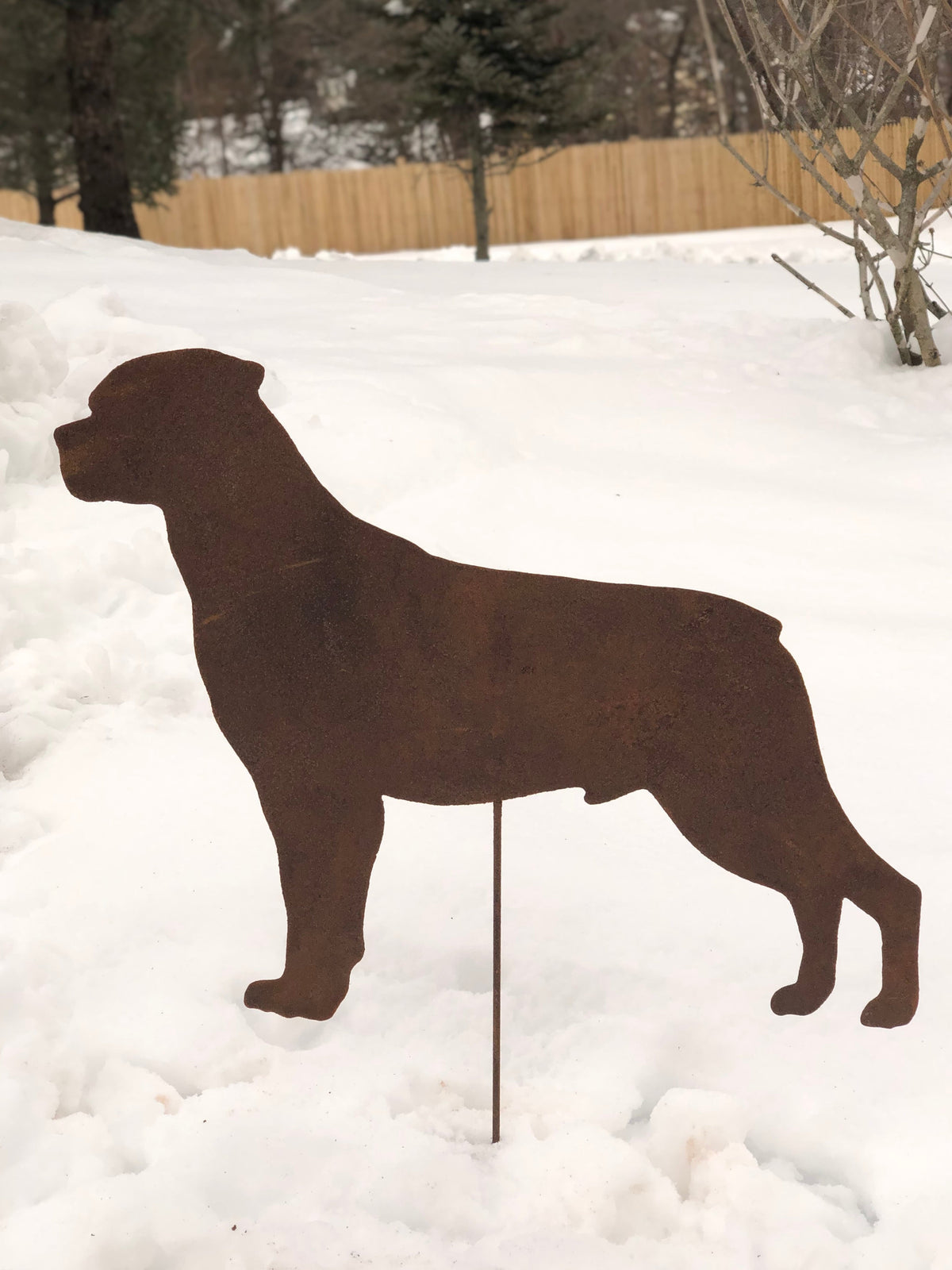 Rottweiler memorial silhouette rusty metal lawn ornament on stake by Rustica Ornamentals on Tampa Home & Garden Store