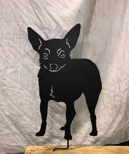 Toy Fox Terrier garden stake silhouette, black metal yard ornament on Tampa Home & Garden Store