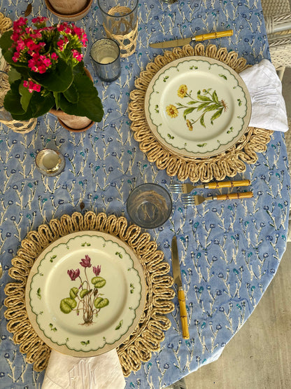 Capri Blue Fleurs Tablecloth by Erin Donahue Tice, blue botanical print on Tampa Home & Garden Store