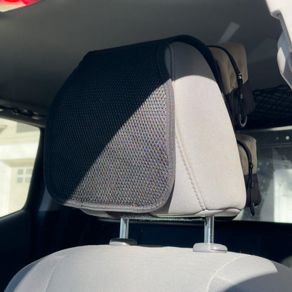 RiPouch Headrest Organizer by Flatirons Overland in grey fabric with black mesh panel on Tampa Home & Garden Store