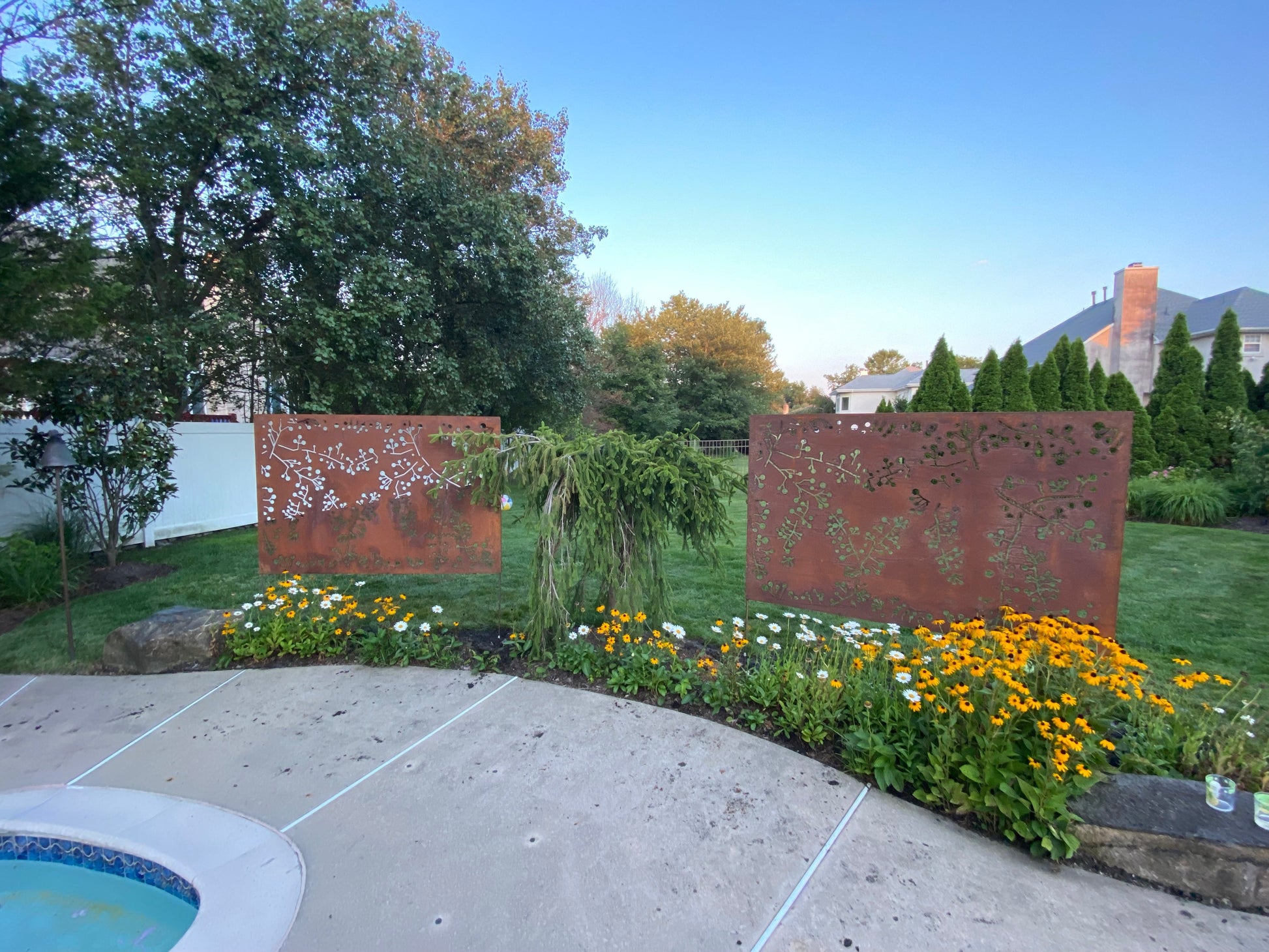 Outdoor metal privacy screen panel wattle twig design steel for patio & fence 60in & 72in on Tampa Home & Garden Store