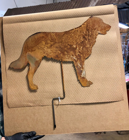 Flat-Coated Retriever garden stake or wall hanging in rusted metal by Rustica Ornamentals on Tampa Home & Garden Store